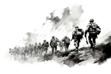 Warriors' Journey: Capturing the Essence of Soldiers Heading to Battle in Black and White
