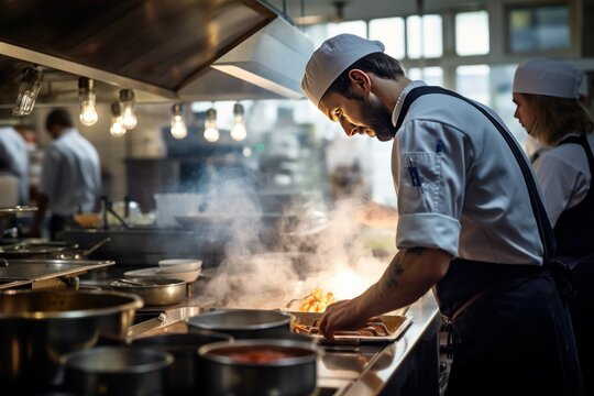 Sizzling Success: Chef's Culinary Expertise in a Hustling Restaurant Kitchen