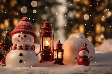 Obraz premium Christmas background with snowman