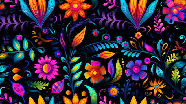 Floral pattern in neon colors