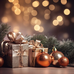 christmas gift box with christmas decorations