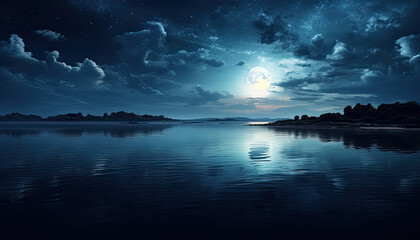 Night sky with full moon over water. - Powered by Adobe