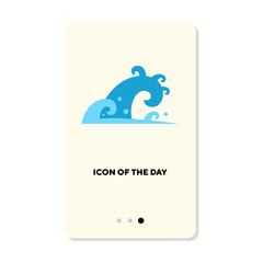 Curves of sea or ocean waves flat icon. Vertical sign or vector illustration of swimming, surfing or diving element. Vacation, surfing, summer resort, recreation for web design and apps