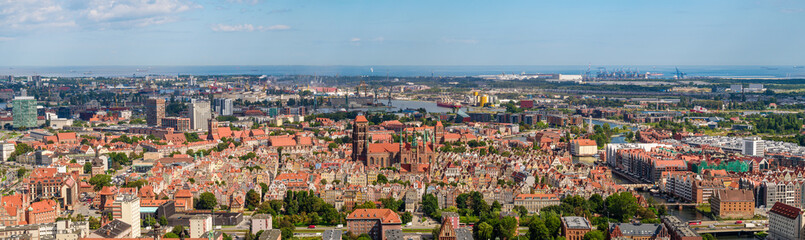 Fototapeta na wymiar Tourist destination of Gdansk, aerial landscape of old town