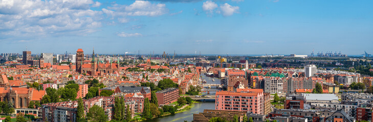 Tourist destination of Gdansk, aerial landscape of old town