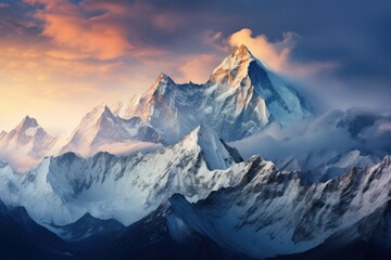 view of a snow-capped mountain range from a high vantage point, everest, paramount, k2, swiss alps, Stunning Scenic World Landscape Wallpaper Background