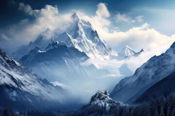 view of a snow-capped mountain range from a high vantage point, everest, paramount, k2, swiss alps, Stunning Scenic World Landscape Wallpaper Background