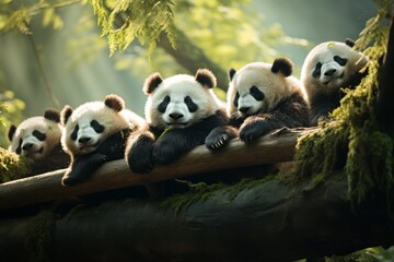 Fototapeta premium Pandas on a log
