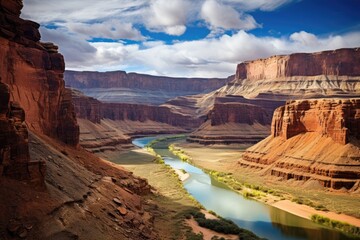 Fototapeta na wymiar A picturesque red canyon with layered rock formations and a meandering river grand canyon, subway, green river, arizona, utah, Stunning Scenic World Landscape Wallpaper Background
