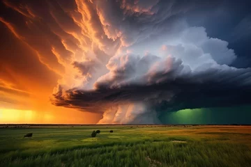 Fototapeten A dramatic storm cloud formation over a vast open plain, Stunning Scenic World Landscape Wallpaper Background © Distinctive Images