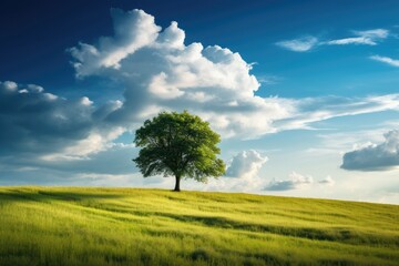 Fototapeta na wymiar A summer landscape with a single tree as the focal point, Stunning Scenic World Landscape Wallpaper Background
