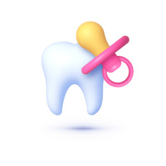 Baby pacifier 3d, great design for any purposes. Cartoon dental character. Vector illustration