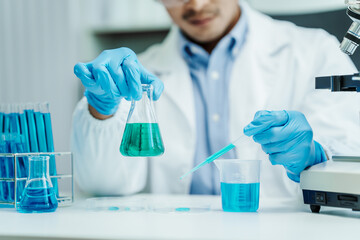 Asian male scientists white coat conducting research investigations medical laboratory, lab bacteria, microbiology laboratory public health, animal health, Aerobes, anaerobes, mycobacteria and fungi