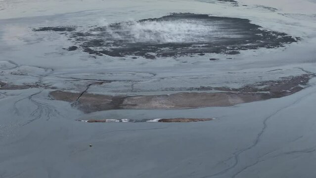 Active mud volcano with mudflow in Porong, Sidoarjo, East Java, Indonesia