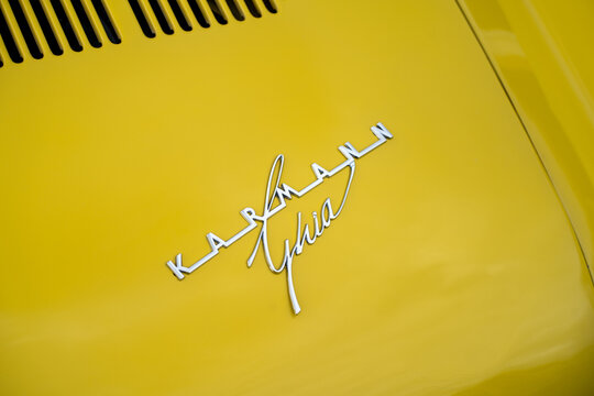 Karmann Ghia Rear Logo Badge on Yellow Paintwork