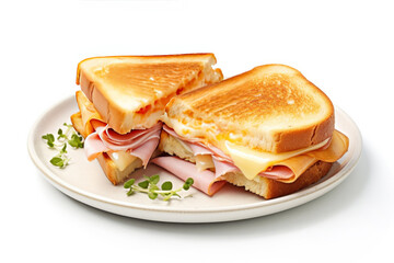 Grilled Ham and Cheese Sandwich Isolated on a White Background