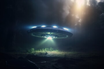 Alien spaceship landing in the woods - generative ai