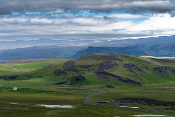 Aerial view of mountain glacier scenery near Vik as seen from Dyrholaey Iceland © MelissaMN