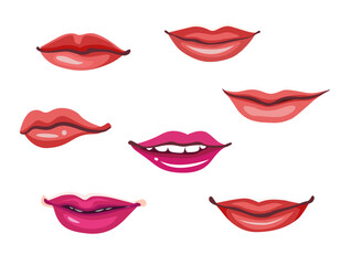 Cartoon mouth,Lips Vector set.Smiling mouth,Laughing lips,Talking mouth,Cartoon emotions.