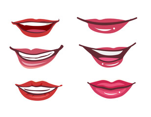 Fototapeta na wymiar Cartoon mouth,Lips Vector set.Smiling mouth,Laughing lips,Talking mouth,Cartoon emotions.