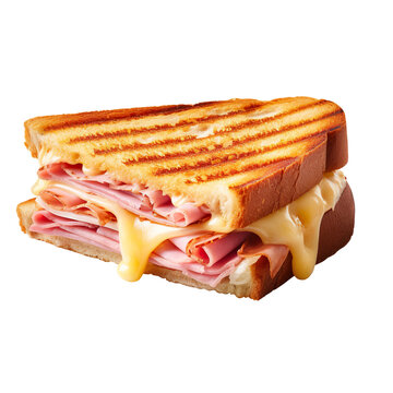 Cheese and ham toasted panini melt Isolated on transparent background