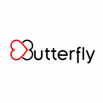 The design of the word " Butterfly " with a heart symbol on the letter B.