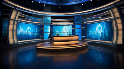 Cable TV News Studio Network Stage Set, Generative AI - obrazy, fototapety, plakaty