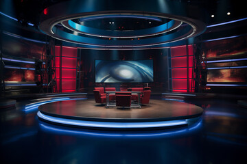 Cable TV News Studio Network Stage Set, Generative AI
