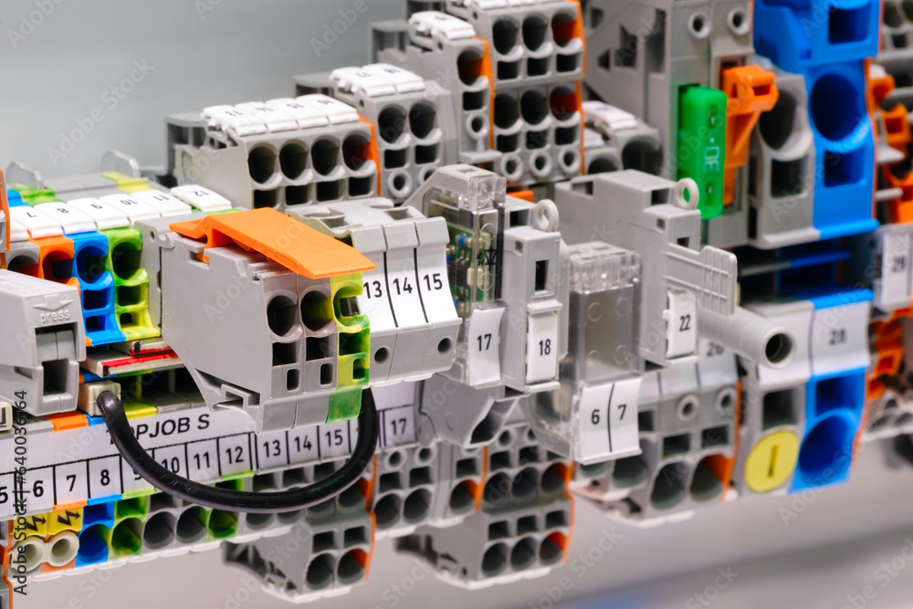 Poster box for color wires of distribution of an electricity, plc control panel with wiring, lectric contro