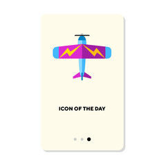Top view of airplane flying in sky flat vector icon. Cartoon drawing of passenger and cargo transportation isolated vector illustration. Aircraft and aviation concept for web design and apps