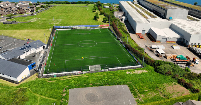 Aerial photo of 3G Stadium pitch at Larne Academy of Sport Club Co Antrim Northern Ireland 08-08-2023