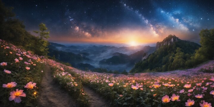 sky with stars over a beautiful landscape
