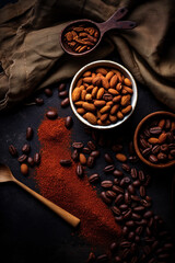coffee beans, nuts and spices
