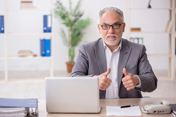 Old male employee working in the office