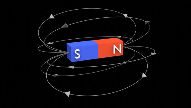 magnetic field 3d illustration, electromagnet physics education of science. can be used to represent computing electronics, faraday induction solenoid