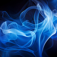 Abstract blue smoke on a black background. Generative AI illustration