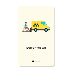 Vehicle for disabled people flat vector icon. Taxi bus isolated vector sign. Service and transportation concept. Vector illustration symbol elements for web design and apps