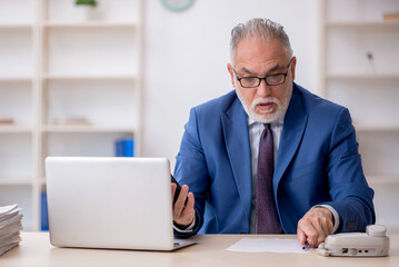 Old male employee working in the office