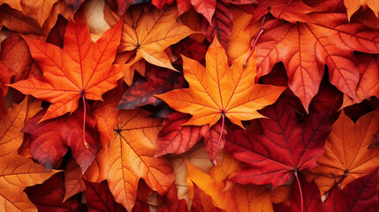 Naklejka na ściany i meble 秋の赤と黄色の落ち葉の背景素材