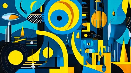 Abstract background with geometric shapes in blue and yellow colors