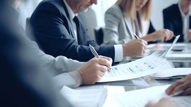 business people working together and  and graph data documents on his desk
