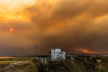 Devastating wildfire in Alexandroupolis Evros Greece, ecological and environmental disaster, smoke...