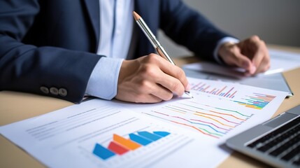 Financial Business analyzes the graph of the company's performance in order to generate profits and growth, Market research reports, and income figures, Accounting and Finance, generative ai
