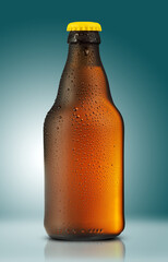small brown bottle with beer in drops
