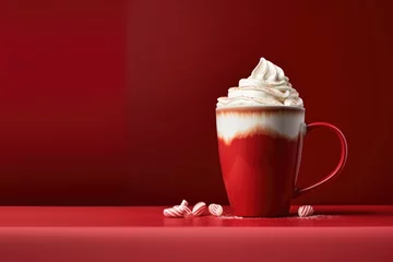 Foto op Canvas Delicious Peppermint Latte on a Red Background with Space for Copy © JJAVA