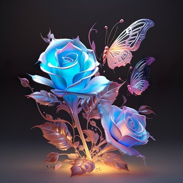 a rose with butterflies and butterflies