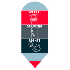 Obraz premium SDR - Special Drawing Rights acronym. business concept background. vector illustration concept with keywords and icons. lettering illustration with icons for web banner, flyer, landing
