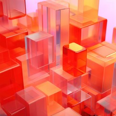 Obraz premium A bunch of colorful red transparent boxes stacked on top of each other