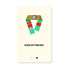Scarf as merchandize for soccer fans flat icon. Vertical sign or vector illustration of football or soccer attribute element. Sports, competition, support for web design and apps