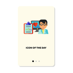 Visiting doctor flat vector icon. Study and observation isolated vector sign. Medicine and health concept. Vector illustration symbol elements for web design and apps
